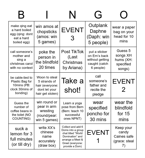 Peary Krystmas Bingo Card