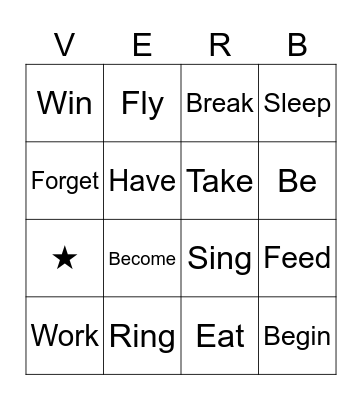 Irregular Verbs Bingo Card
