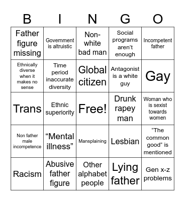 Woke TV Bingo Card