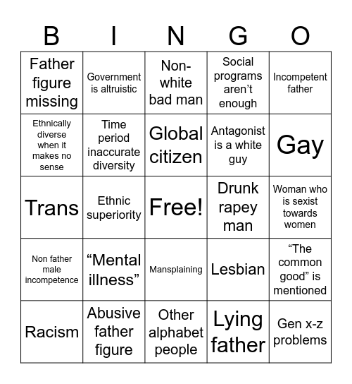 Woke TV Bingo Card