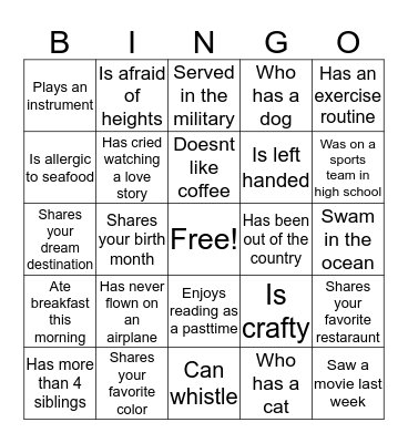 Find Someone Who.... Bingo Card