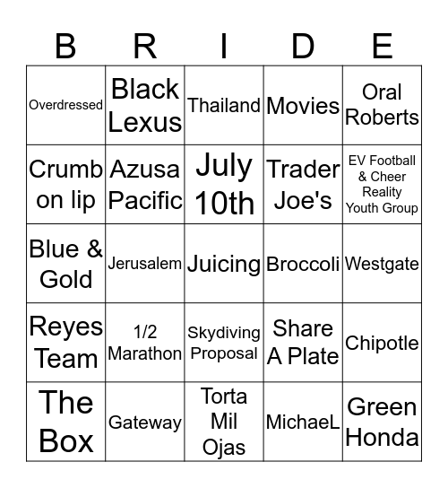 Soon To Be Mrs Reyes Bingo Card