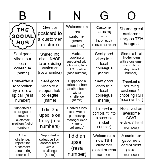 Service Hub Bingo Card