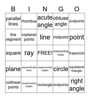 Geometry BINGO Card