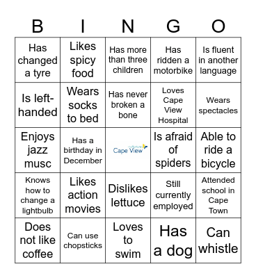 Cape View Bingo Card