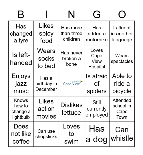 Cape View Bingo Card