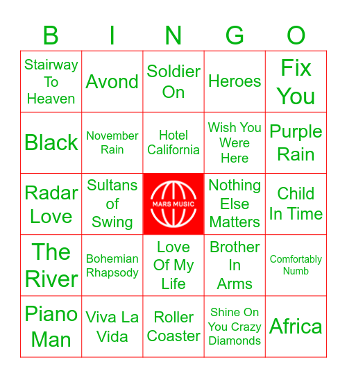 2023Top2000Top25 Bingo Card