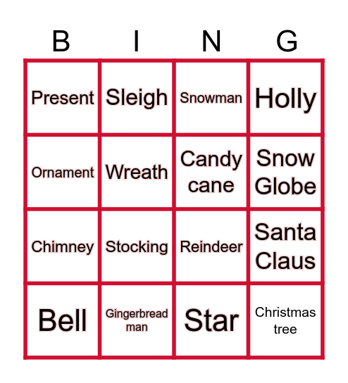 Christmas Bingo Ben 5 Bingo Card
