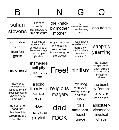 jessi's spotify Bingo Card