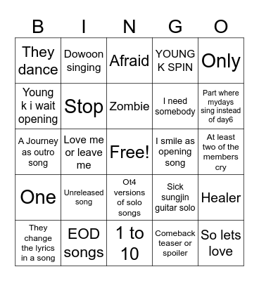 Day6 The Present Predictions Bingo Card