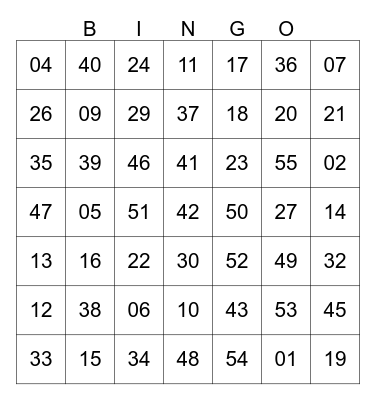 Christmas Eve 2023 (1-56) Bingo Card