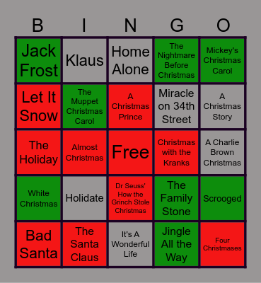 Holiday Movie Bingo Card