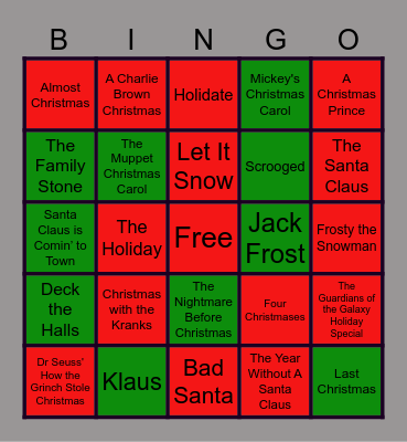 Holiday Movie Bingo Card