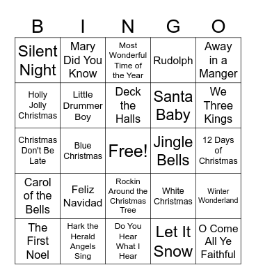 Christmas Songs Bingo Card