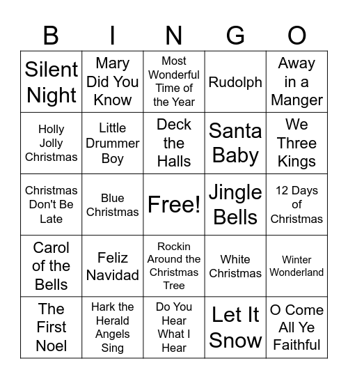 Christmas Songs Bingo Card