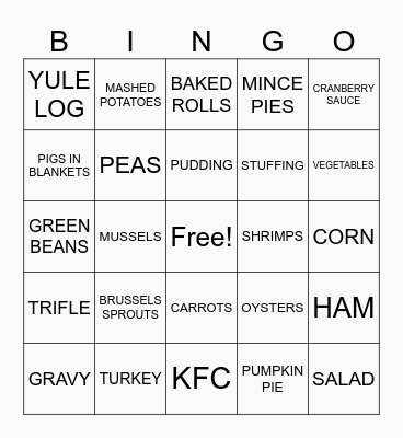 Christmas Food Bingo Card