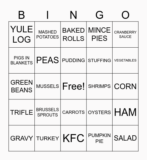 Christmas Food Bingo Card