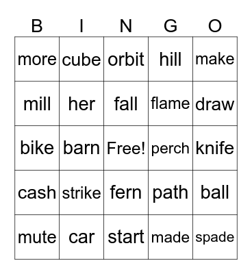 Bossy R Bingo Card
