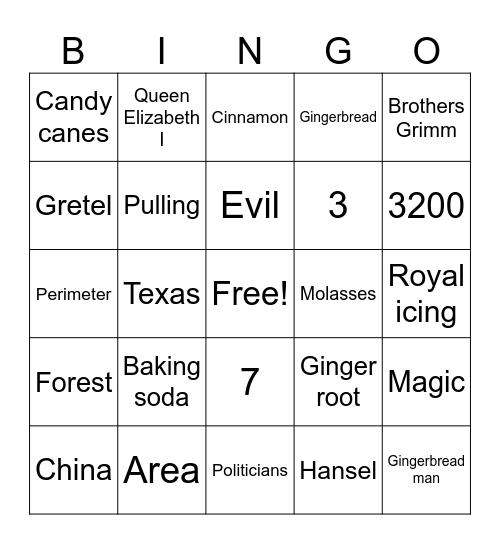 Gingerbread Bingo Card