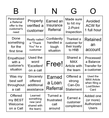 Customer Experience Bingo Card