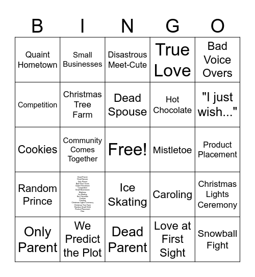 Christmas Movie Bingo! Bingo Card