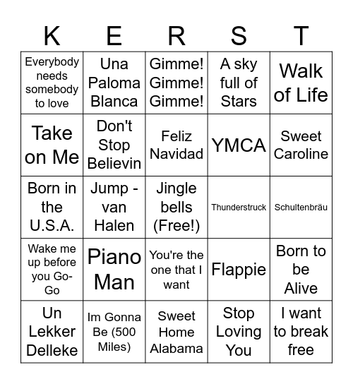 Muziek Bingo Card