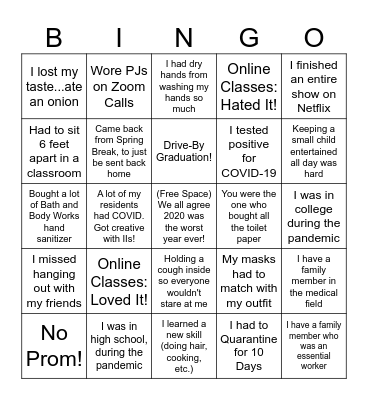 Pandemic Bingo Card