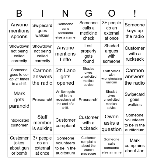 Barbican bingo Card