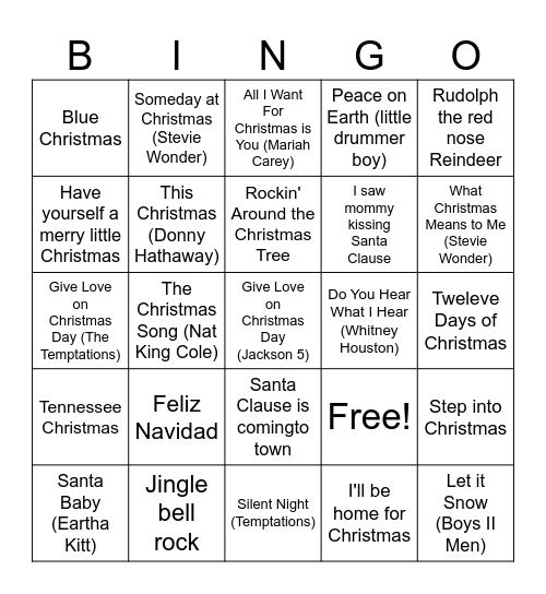 Christmas Music Bingo Card