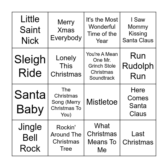 Christmas Music Bingo Round 1 Bingo Card