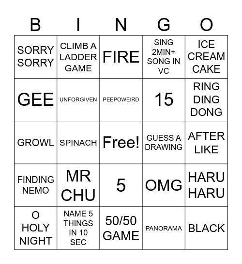 YEO Bingo Card