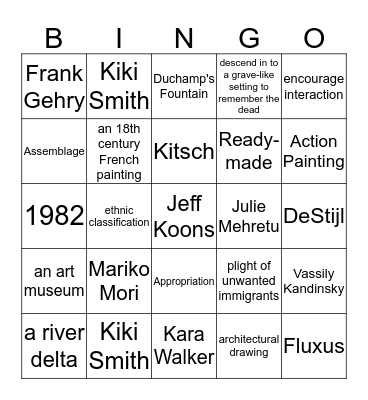 Global Contemporary Bingo Card