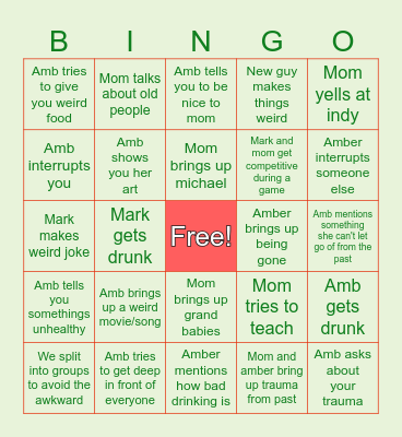 Family Xmas Bingo Card
