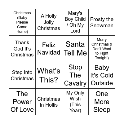 Christmas Music Bingo Round 2 Bingo Card