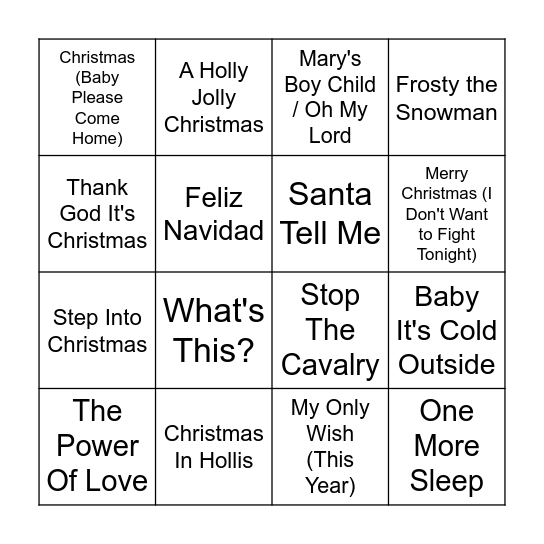 Christmas Music Bingo Round 2 Bingo Card