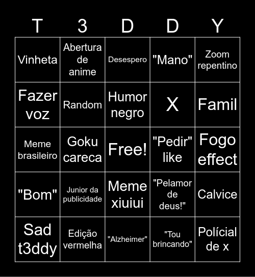 T3ddy Bingo Card