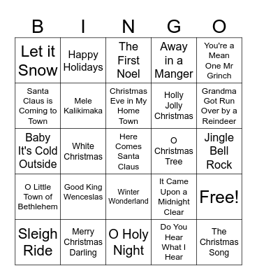 Christmas Carol Bingo Card