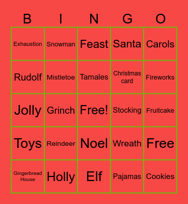Holiday Bingo Card