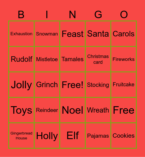 Holiday Bingo Card