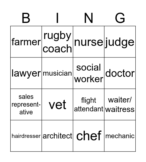 Different jobs Bingo Card