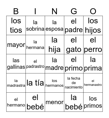 U3L2 La Familia Bingo Card