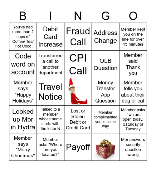 Happy Holiday CC Bingo Card