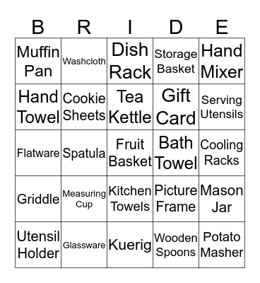 BRIDAL SHOWER BINGO Card