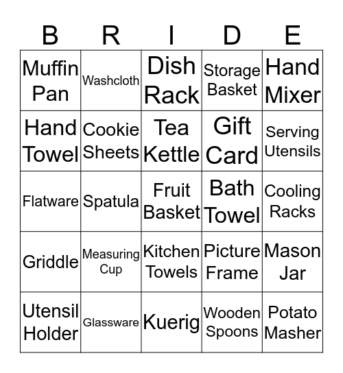 BRIDAL SHOWER BINGO Card