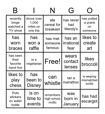 Find Someone Who... Bingo Card