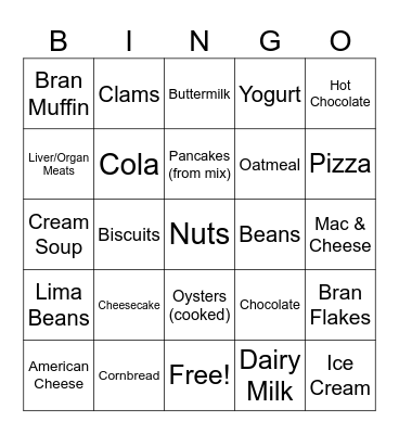 High Phosphorus Foods Bingo Card