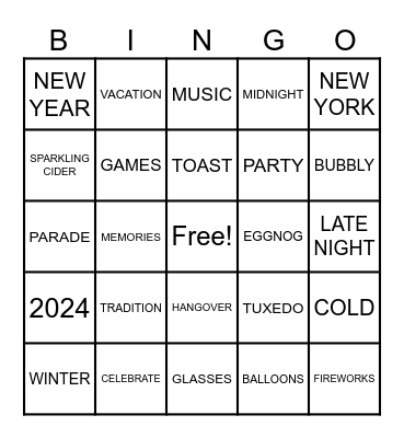New Year's Bingo! Bingo Card