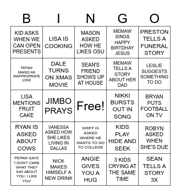 FORCED FAMILY FUN XMAS 2023 Bingo Card