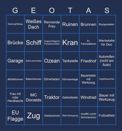 Geotastic Bingo Card