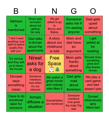 Home For The Holidays Bingo Card